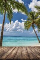 Tropical Beach with Palm Trees and Turquoise Ocean View From Deck photo