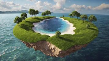 Floating Island with Trees and Lagoon Surrounded by Sea Water photo