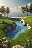 Tropical Island Oasis with Clear Water and Palm Trees Landscape photo
