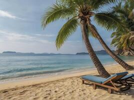 Relaxing on Sandy Tropical Beach with Palm Trees and Ocean View photo