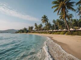 Relaxing Tropical Beach with Palm Trees and Clear Water Scenery photo