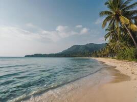 Idyllic Beach with Palm Trees and Calm Water on a Sunny Day photo