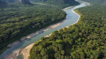 Aerial view of the kalimantan river in the kalimantan rain photo