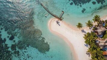 Aerial View of Tropical Island Beach with Pier and Turquoise Water photo