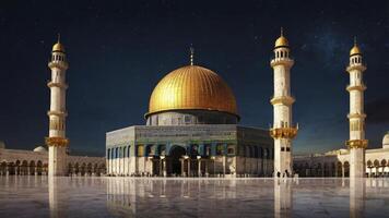 Dome of the Rock at Night Historic Landmark with Starry Sky photo