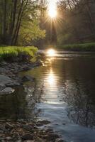 A river with rocks and water photo