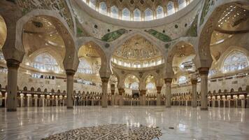 Exploring the Grand Mosque Interior with Its Arches and Marble Floor photo