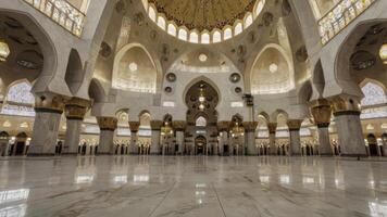 Intricate Interior of Masjid Mosque Featuring Arches and Ornate Dome photo