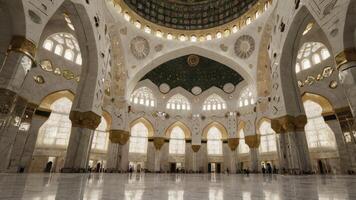 Grand Mosque Interior with Arches and Dome Architecture in Casablanca Morocco photo