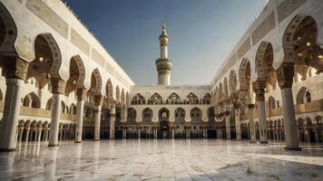Courtyard of a Grand Mosque with Tower and Marble Floor View photo