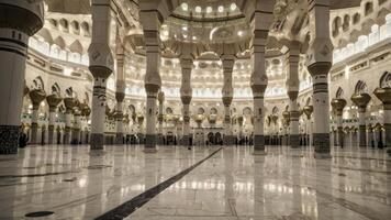 Interior View of Islamic Mosque with Arches and Pillars photo