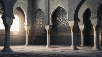 Ornate Arches and Pillars in a Serene Interior Space with Sunlight photo