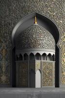 Ornate Islamic Architecture Featuring Dome Structure and Intricate Golden Detailing photo