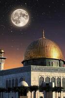 Dome of the Rock at Night Under Full Moon and Stars photo