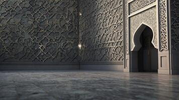 Ornate Wall with Islamic Archway Interior Background for Design photo