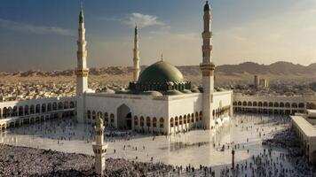 Masjid an Nabawi Mosque with Crowd in Medina Saudi Arabia View photo