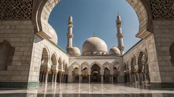 Mosque Interior Architecture with Dome and Arches in Middle Eastern Style photo