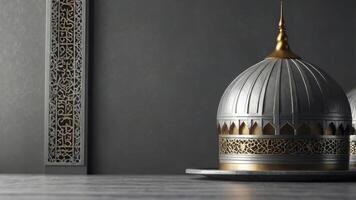 Elegant Mosque Dome and Islamic Art Against Gray Background for Ramadan photo