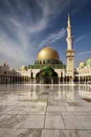 Exploring Quba Mosque Medina Saudi Arabia Majestic Architecture Under Bright Sky photo