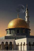 Dome of the Rock at Night with Moon and Stars photo