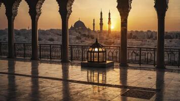 Cityscape View From Terrace at Sunset with Dome and Minarets photo