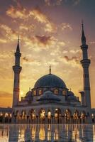 Mosque at Sunset with Reflection and Dramatic Sky Religious Architecture photo
