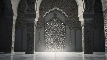 Intricate Islamic Architecture with Arches and Light Streaming in photo