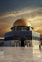 Dome of the Rock Jerusalem with Golden Dome and Sunset Sky photo