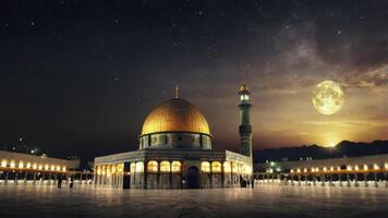 Dome of the Rock at Night with Full Moon and Stars photo