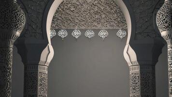 Intricate Islamic Architecture Showing Archways and Decorative Hanging Ornaments photo