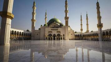 Visiting Masjid an Nabawi Reflecting on Marble Courtyard Under Clear Sky photo