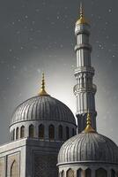 Grand Mosque Architecture Featuring Minaret and Dome Against a Winter Sky photo