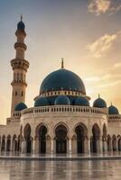 Sheikh Zayed Mosque Exterior Architecture with Golden Sky in Ajman Uae photo