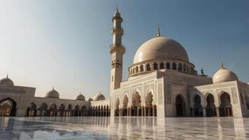 Visiting Grand Mosque with Minaret Under Clear Sky in Abu Dhabi photo