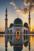 Mosque at Sunset with Reflections and Dramatic Clouds Architecture Scenery photo
