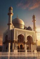 Majestic Mosque Architecture with Golden Dome and Minarets Against Sky photo