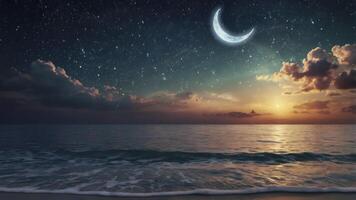 Ocean View at Night with Moon and Stars Tranquil Scene photo
