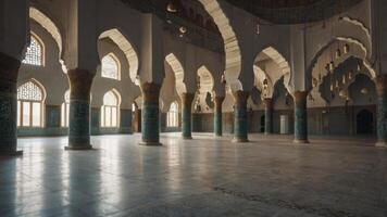 Interior View of Ornate Mosque with Arches, Pillars and Tilework photo