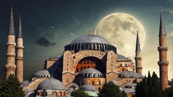 Hagia Sophia at Night Under Full Moon in Istanbul Turkey photo