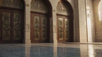 Ornate Doors and Arches in Marble Interior with Reflection photo