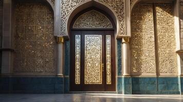 Ornate Doorway Entrance with Arabic Design and Stone Architecture Detail photo