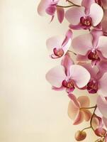 Blooming Pink Orchid Flowers on Vine with Soft Lighting and Background photo