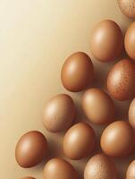 Fresh Brown Eggs Grouped on Light Background with Copy Space Overhead photo