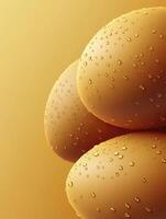 Fresh Eggs with Water Droplets on Smooth Brown Surface for Cooking photo