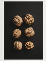 Walnuts on Dark Background Still Life Photography Nutrition Concept photo