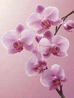 Blooming Pink Orchid Flowers on Branch with Delicate Petals photo