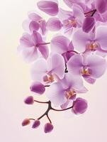 Blooming Orchid Flowers with Delicate Purple Petals on a Twig photo