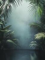 Tropical Plant Background with Moody Green Tones for Product Display photo