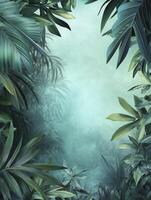 Tropical Leaves Frame Background with Teal Hue for Nature-themed Designs photo