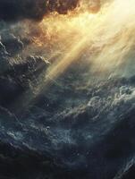 Dramatic Clouds and Golden Light Rays Creating Celestial Atmosphere Effect photo
